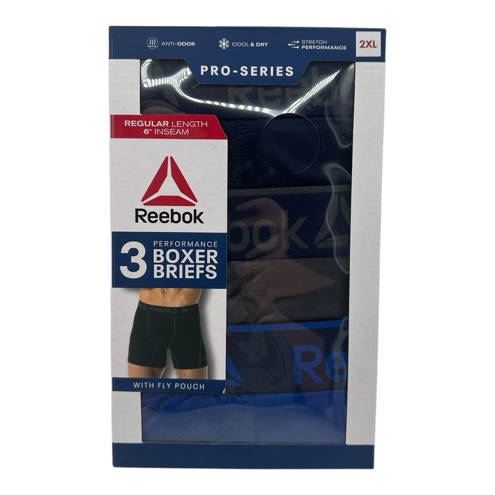 Reebok Pro Series 3 Pack Boxer Briefs Size 2XL Regular Length 6" Inseam Multi